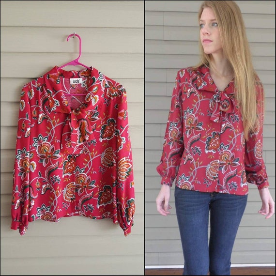 Vintage 80's Lucia size M/L raspberry red floral … - image 1