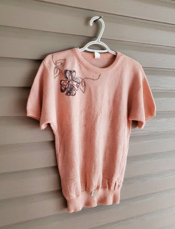 NWT vintage 80's 90's size S pastel peachy pink e… - image 3