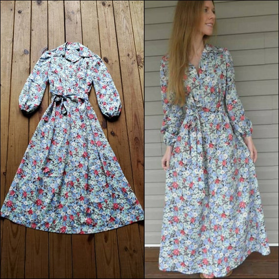Vintage 70's XS/S blue, green, red daisy floral lo