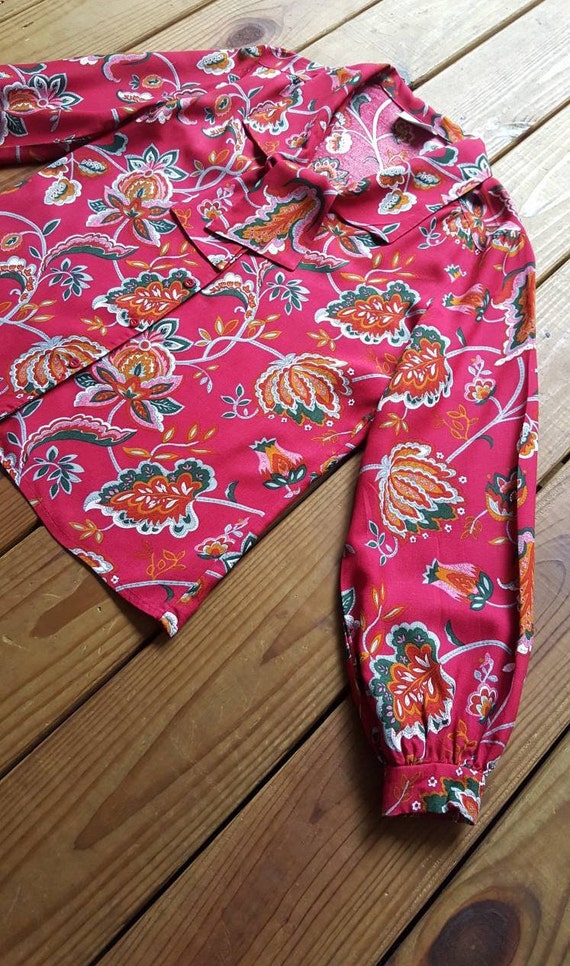 Vintage 80's Lucia size M/L raspberry red floral … - image 7