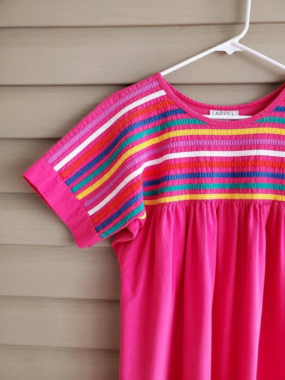 Vintage 80's Appel M/L hot bright pink rainbow st… - image 10