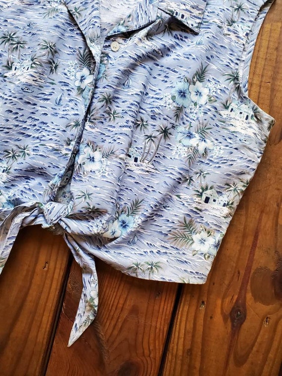 Jordache L vintage 90's light blue tropical ocean… - image 7