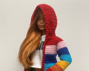 Rainbow Crochet Hoodie Pattern, 1/6 Scale (PDF Pattern)