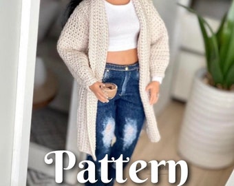 PAQUETE DE 5 PATRONES DE CROCHET Cárdigan Julieb, sudadera con capucha arcoíris, cárdigan de muñeca Ken, sombrero de vendedor de periódicos, conjunto de sombrero y bufanda, patrón de ganchillo, crochet, patrón