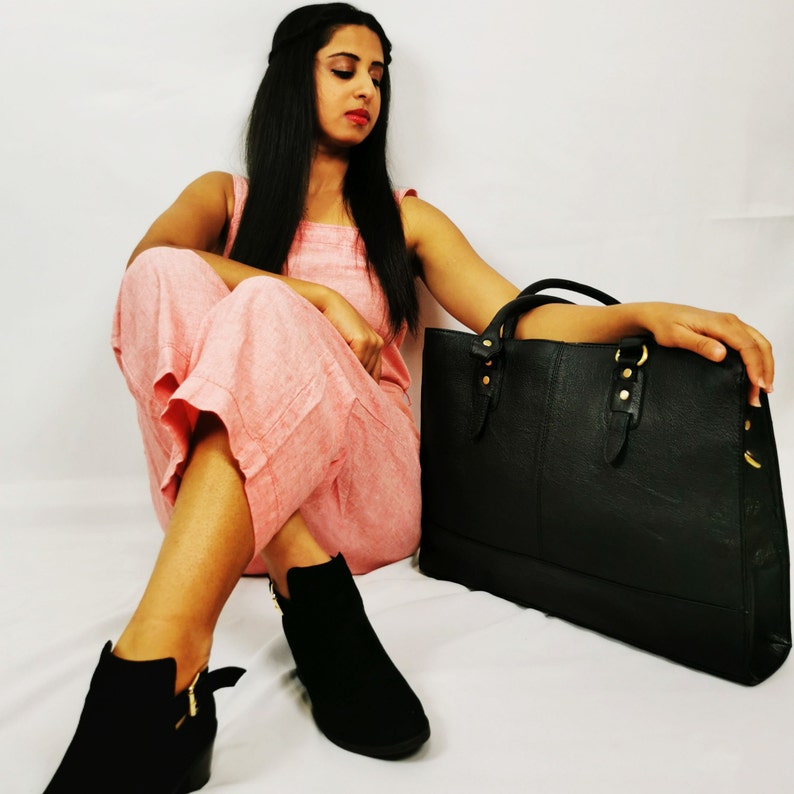 Leather Tote with Zipper