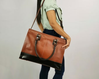 17 Inch Leather Laptop Bag for Women – Professional Work Tote, Business Briefcase Purse, Personalized Office Bag Gift for Her