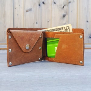 Portefeuille à monogramme, Portefeuille minimaliste en cuir pour homme, Portefeuille à deux volets, Porte-monnaie en cuir, Porte-cartes de visite, Portefeuille marron, Porte-cartes
