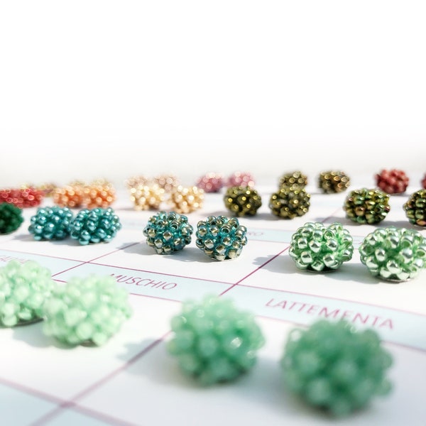 Small buttons • Pin earrings • Bead stud earrings • Crochet bead earrings • Light earrings