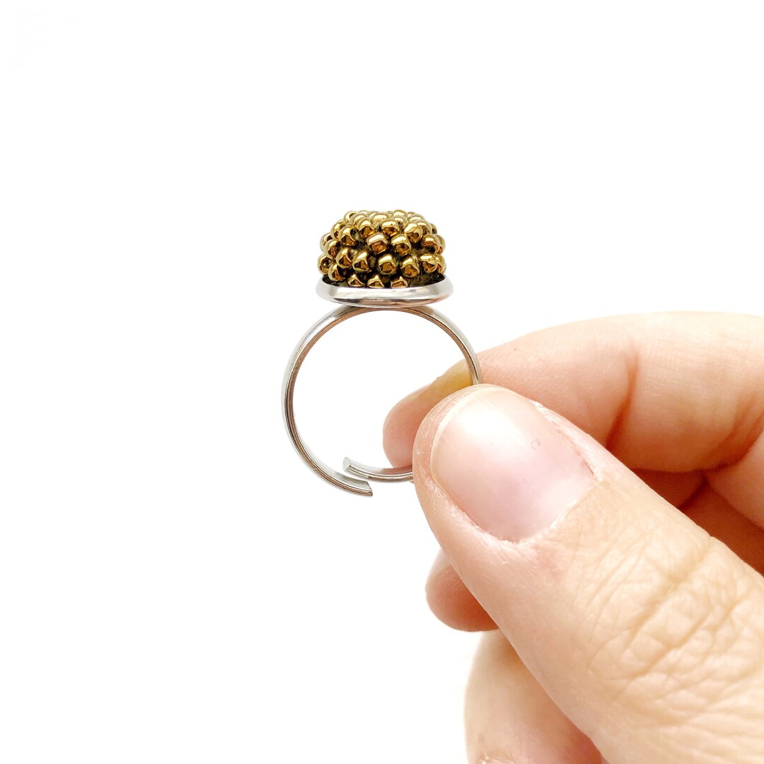 Steel Bead Rings Adjustable Steel Bead Crochet Ring • Stainless Beads Ring • Crochet ...