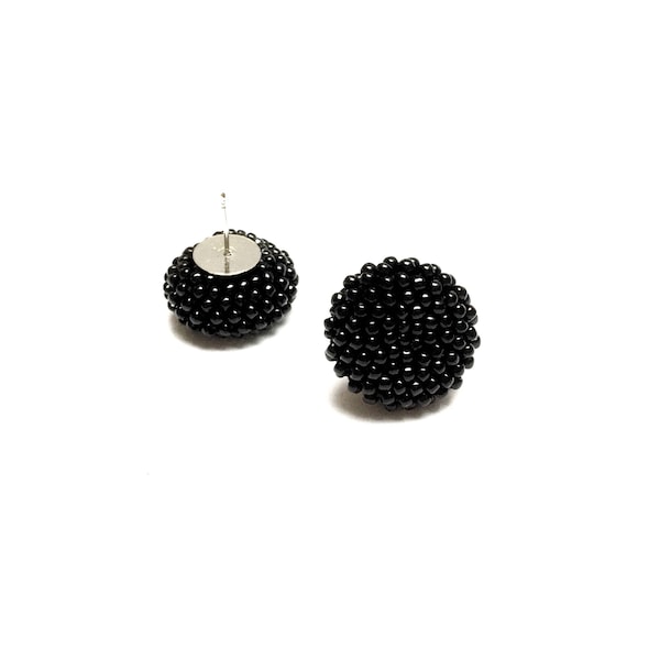 Crochet Earrings • Beaded earrings • Button earrings • Black earrings • Stud earrings • Christmas gift • Christmas gift