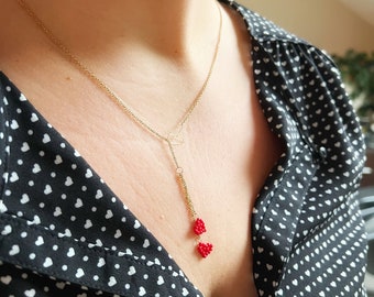 Collier pendentif coeur rouge • Collier pendentif au crochet • Collier pendentif coeur • Collier de perles • Cadeau Saint Valentin