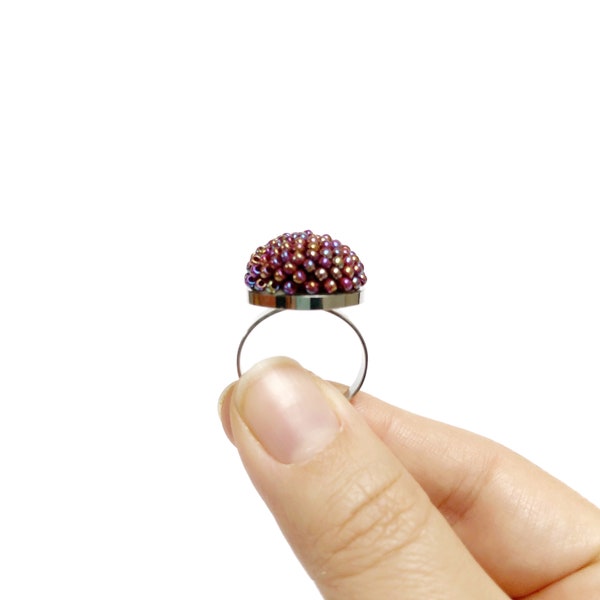 Plum ring-Stainless purple ring-crochet ring-purple ring-anallergic ring-Christmas gift-Christmas gift-