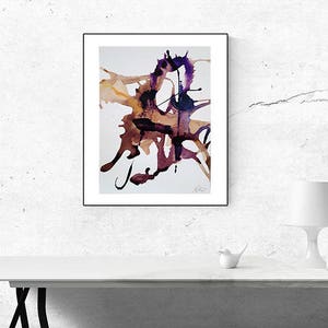 FLOW # 1, original, expressionist, abstarct, painting, artwork, modern, flowing art, wall art for office, home decorating, ocre, violet