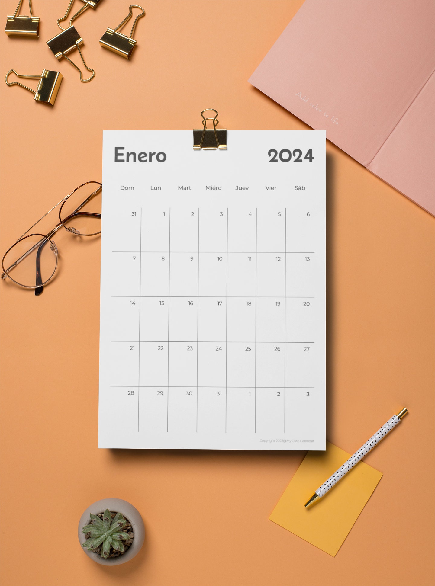 2023 2024 Spanish Monthly Calendar Portrait and Landscape Printable PDF