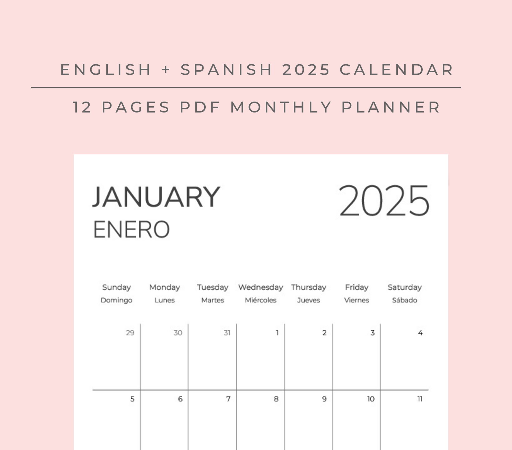 Duo Language 2025 Calendar SPANISH English Printable Monthly Planner Monday and Sunday Start A4 and US Letter Paper Size Included - Etsy duo-language-2025-calendar-spanish-english-printable-monthly-planner-monday-and-sunday-start-a4-and-us-letter-paper-size-included-etsy
