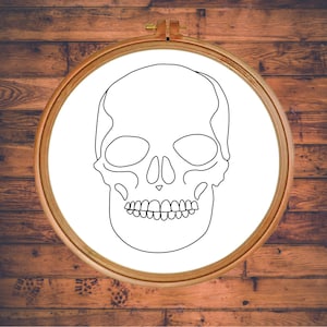 Human Skull Skeleton Hand Embroidery Pattern | Bones and Anatomy | Beginners Intermediate Advanced | Wall Hoop Fiber Art | DIY Pattern