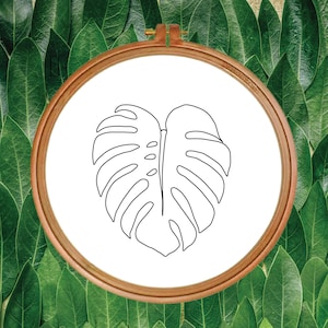 Monstera Hand Embroidery Pattern | Swiss Cheese Plant | Beginners Intermediate Advanced | Wall Hoop Fiber Art | DIY Pattern