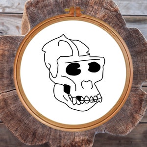 Western Lowland Gorilla Skeleton Hand Embroidery Pattern | Endangered Animal | Beginners Intermediate Advanced | Wall Hoop Fiber Art | DIY