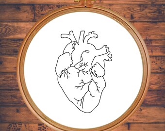 Heart Organ Hand Embroidery Pattern | Biology and Anatomy | Beginners Intermediate Advanced | Wall Hoop Fiber Art | DIY Pattern