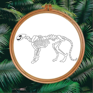Amur Leopard Skeleton Hand Embroidery Pattern | Endangered Animal | Beginners Intermediate Advanced | DIY Wall Hoop Fiber Art
