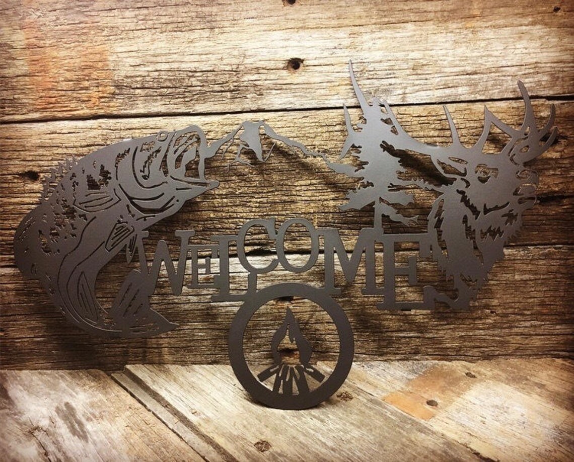 Bass Elk Sign hunting fishing elk fish metal art Etsy