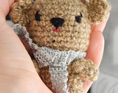 Crochet tiny teddy bear with scarf, amigurumi toy or kid's room decoration