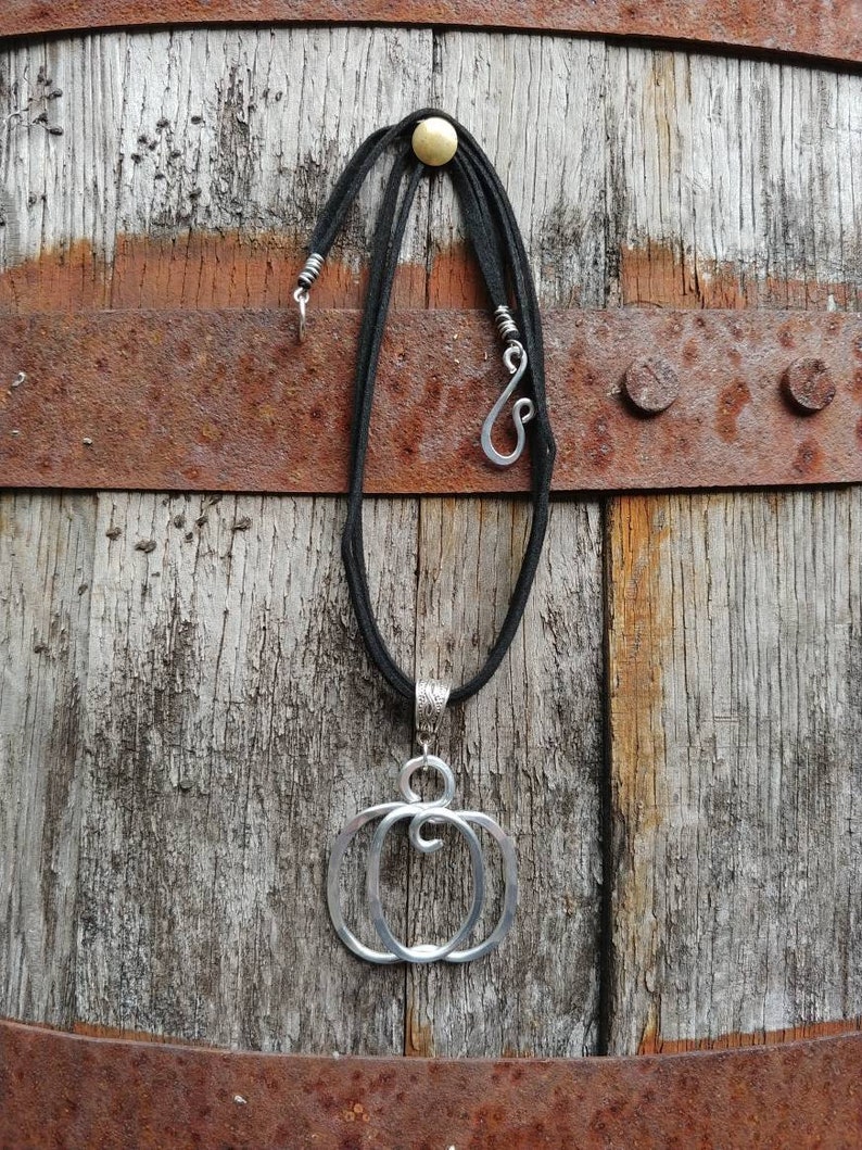 Pumpkinfall boho pendant necklace boho choker jewelry Pumpkin bohemian halloween fall fashion pendant jewelry boho hammered wire silver