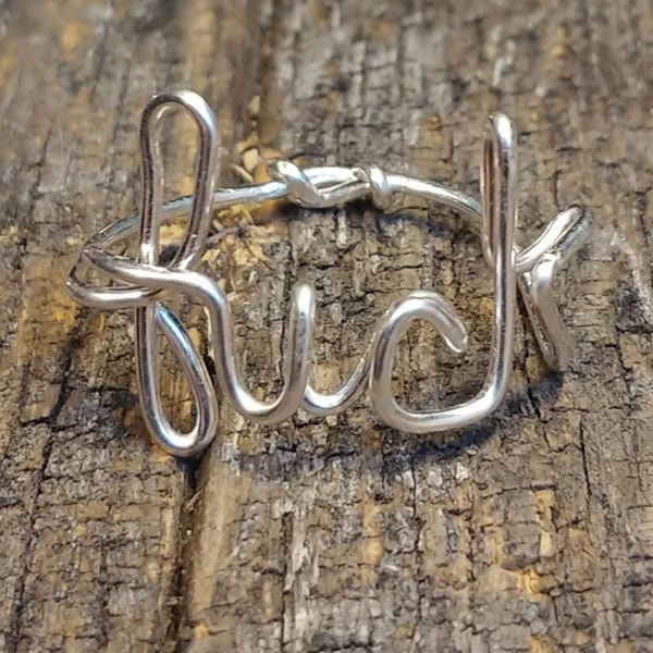 Profanity fuck ring word rings sentence enhancers sterling silver cursive bohemian size 6.5