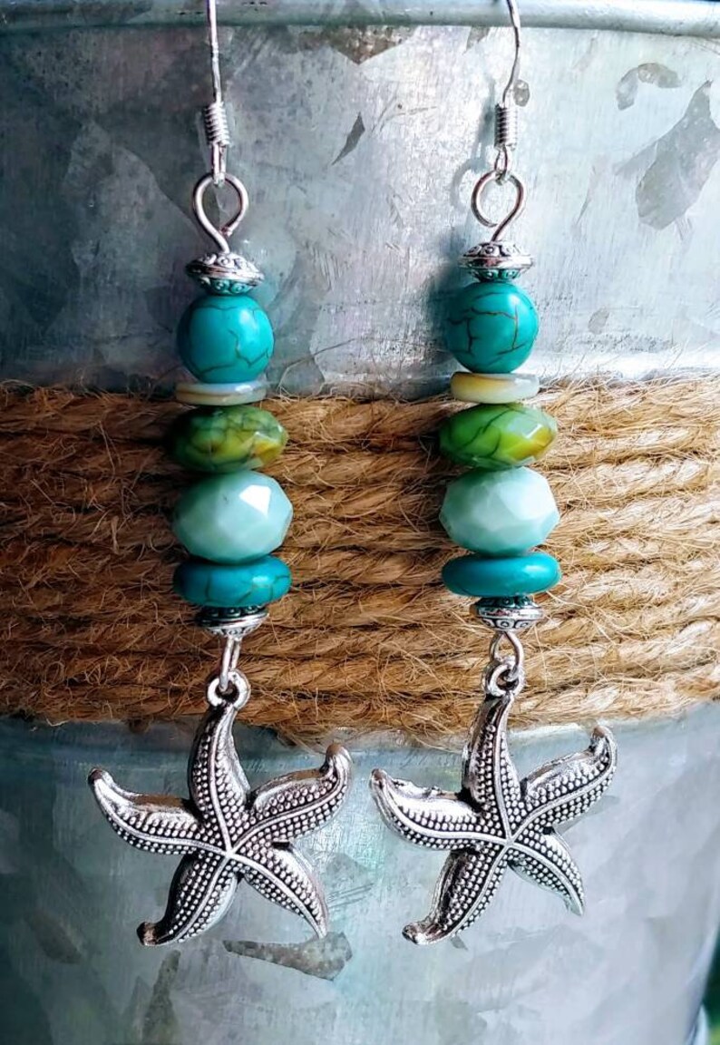 Bohemian earrings dangle drop starfish beachwear jewelry boho bohostyle bohofashion bohobytrudi mermaidjewelry