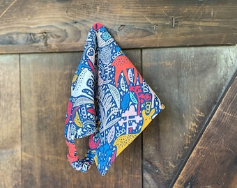 Cotton Head Scarf, Headscarves for Women, One Size, Summer Headscarf, Triangle Scarf, Cotton Bandana, Elastic Back, Animal Print Bandana