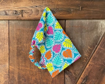 Cotton Triangle Head Scarf: Summer Leaves Bandana, Elastic Back