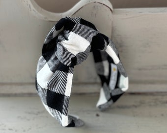 Black and white plaid topknot, Classic top knot headband, Knot headband, Headband for women, Fabric headband, Gift for her