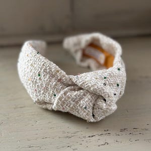 Women&#39;s Multi Color Beaded Headband, Tweed Fabric Headband, Knotted Headband, Embellished Knotted Headband, Beaded Knot Headband