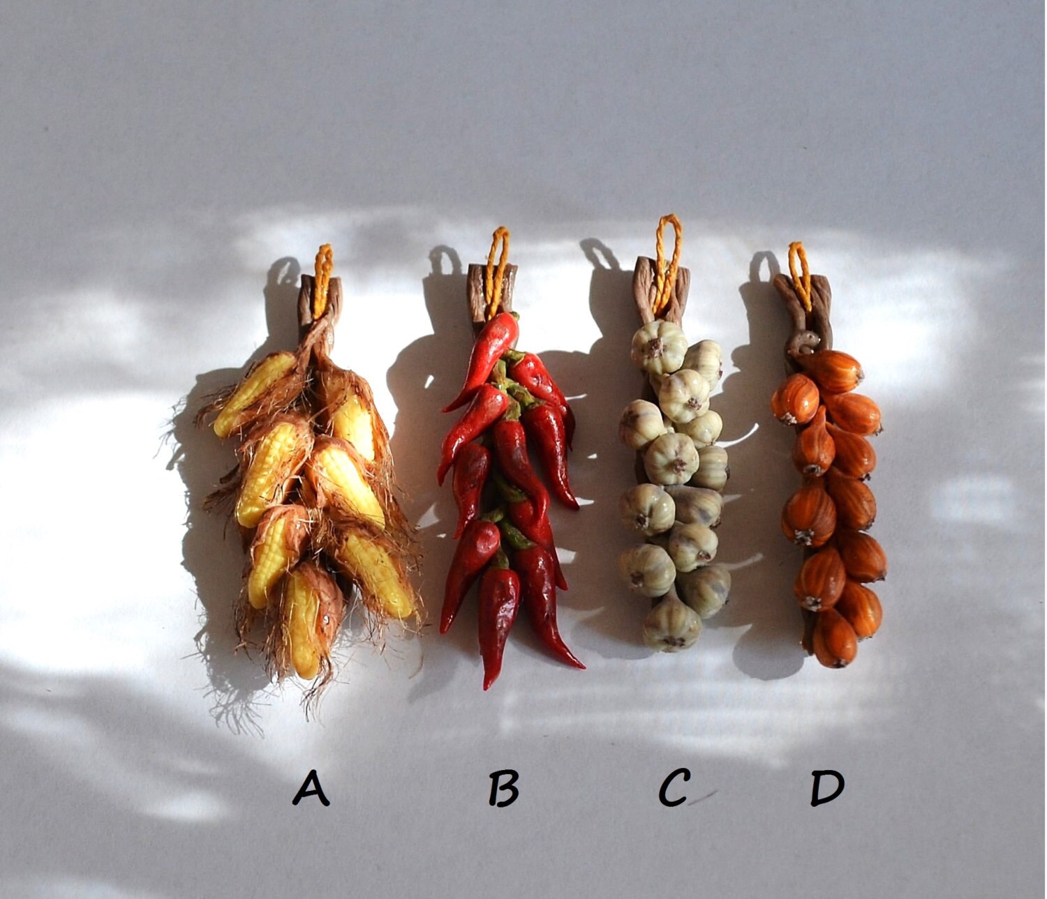 Dollhouse miniature Bundles of vegetables garlic, onion, pepper, corn…