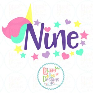 Neuvième anniversaire SVG, DXF, EPS coupe fichier un fichier coupe svg une licorne svg une licorne svg premier anniversaire Licorne svg Licorne pdf Licorne png