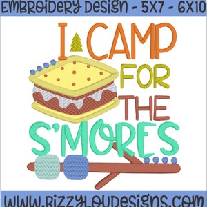 Smores embroidery design Camping embroidery design camping Applique I camp for the s'mores Embroidery smores applique design embroidery 5X7