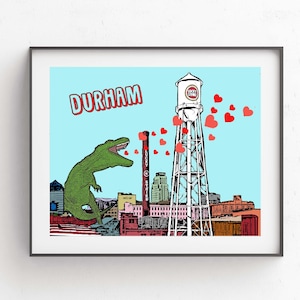 Durham City Pop Art // Durham Dinosaur North Carolina