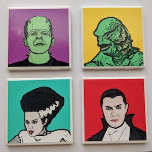 Horror Movie Coasters // Universal Monster Art / Frankenstein / Dracula / Creature from the Black Lagoon / Bride of Frankenstein