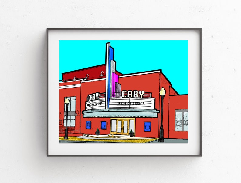 Cary NC Print // Cary Theater NC Art Etsy
