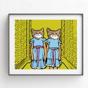Horror Cat The Shining Twins Print // Horror Movie Cat Art // Stanley Kubrick The Shining Art