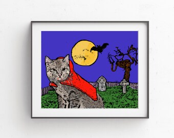 Horror Dracula Cat // Horror Movie Cat Art // Dracula Vampire Cat Pop Art