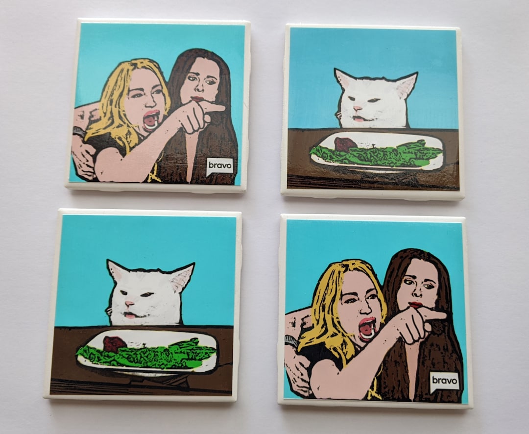 Housewives Cat Meme Coasters // Woman Yells at Cat Meme Art Etsy