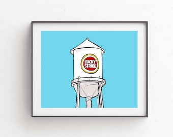 Durham Lucky Strike Pop Art // 8 x 10 Print // Durham North Carolina Lucky Strike Tower