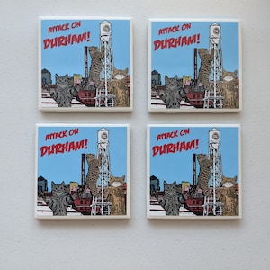 Durham Coasters // Durham Skyline Art // Funny Cat Art