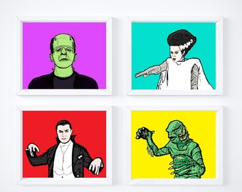 Universal Monsters Horror Art // Frankenstein // Bride of Frankenstein // Gillman // Dracula