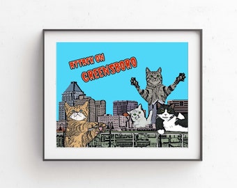 Greensboro Print // Greensboro NC Cat Art