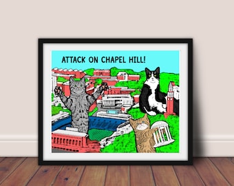 Kapelle Hill Katze Pop Art / / Kapelle Hill North Carolina / / 8 x 10 Kapelle Hill Druck