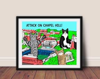 Chapel Hill Cat Pop Art // Chapel Hill North Carolina // 8x10 Chapel Hill Print