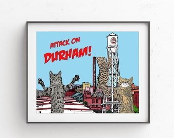 Durham Cat Attack Pop Art // 8 x 10 Print // Durham North Carolina