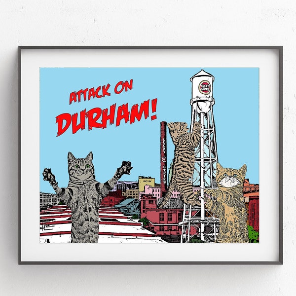 Durham Cat Attack Pop Art // 8 x 10 Print // Durham North Carolina